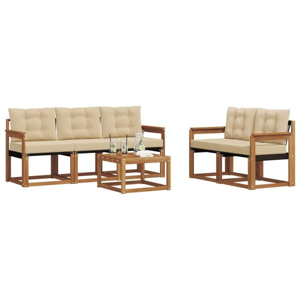 vidaXL Buiten bankenset met kussen 6 pcs Natuurlijk en Beige