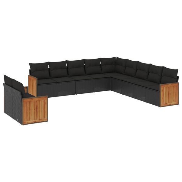 vidaXL 11-delige Loungeset met kussens poly rattan zwart