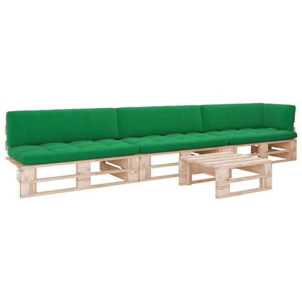 vidaXL 4-delige Loungeset pallet met kussens ge&iuml;mpregneerd grenenhout