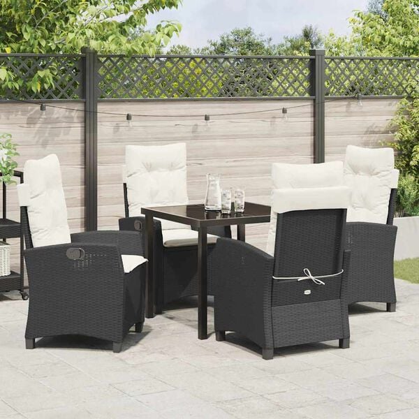 vidaXL Tuin eettafelset met kussen 5 pcs Zwart poly rattan