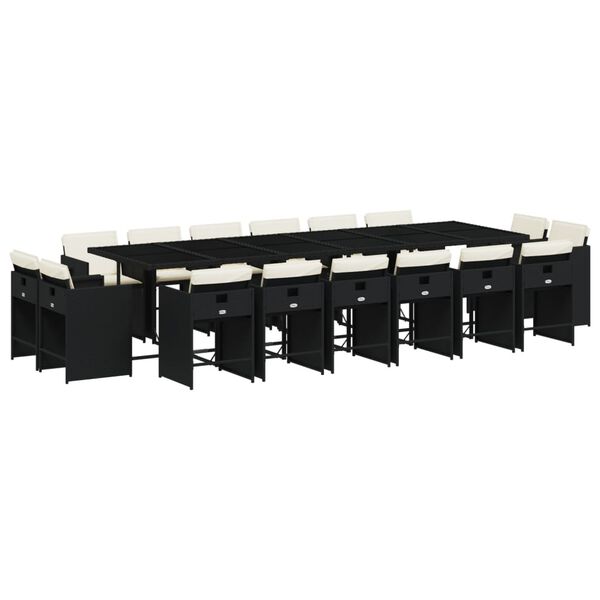 vidaXL 17-delige Tuinset met kussens poly rattan zwart