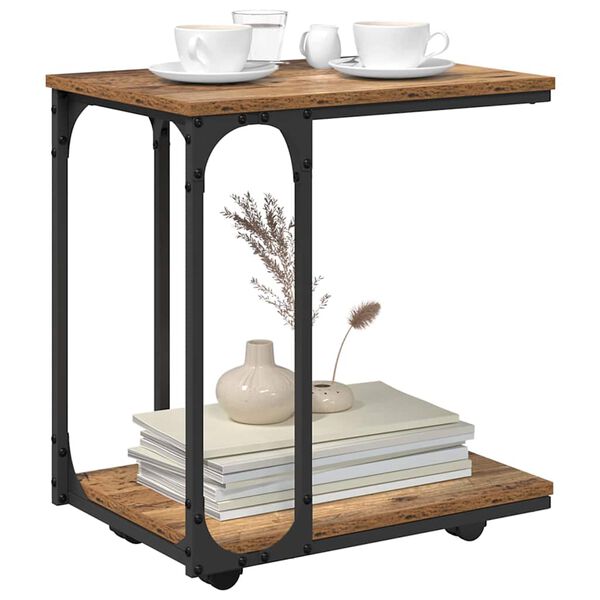 vidaXL Bijzettafel met plank Oudhout 50 x 35 x 55.5 cm Bewerkt hout