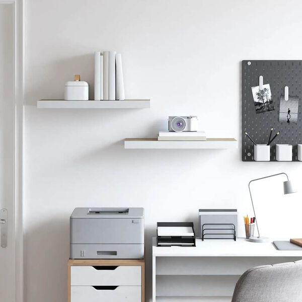 vidaXL Wandschappen zwevend 2 st 60x23,5x3,8 cm MDF eikenkleurig wit