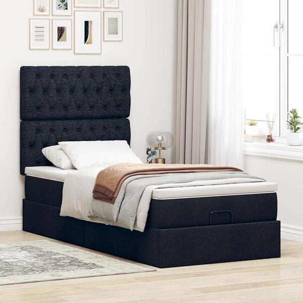 vidaXL Ottoman bed met matras en LED's 90x190cm stof zwart