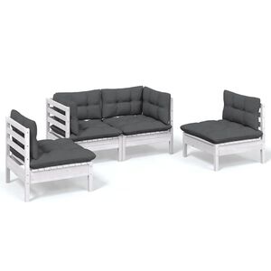 vidaXL 4-delige Loungeset met kussens massief grenenhout