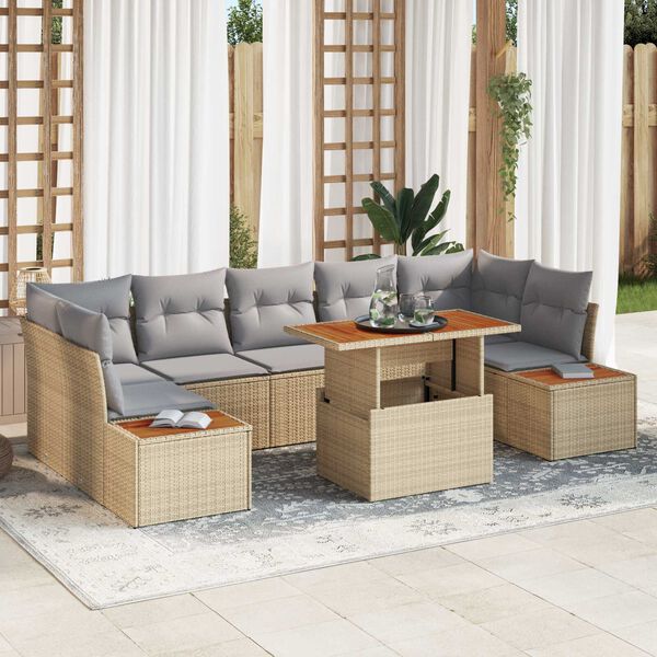 vidaXL Tuin Sofa Set met opslag 8 pcs Beige Poly riet