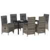 vidaXL Tuin eettafelset met kussen 7 pcs Grijs poly rattan