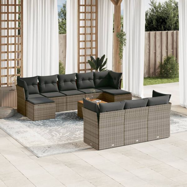 vidaXL 11-delige Loungeset met kussens poly rattan grijs