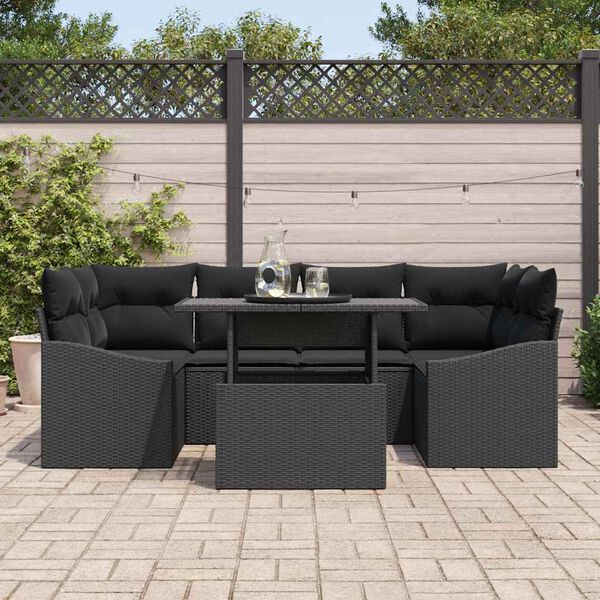 vidaXL Tuin Sofa Set met kussen 7 pcs Zwart poly rattan