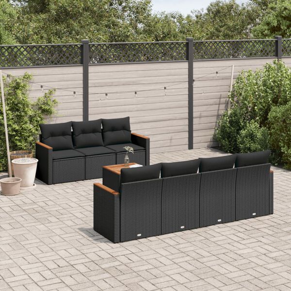 vidaXL 8-delige Loungeset met kussens poly rattan zwart