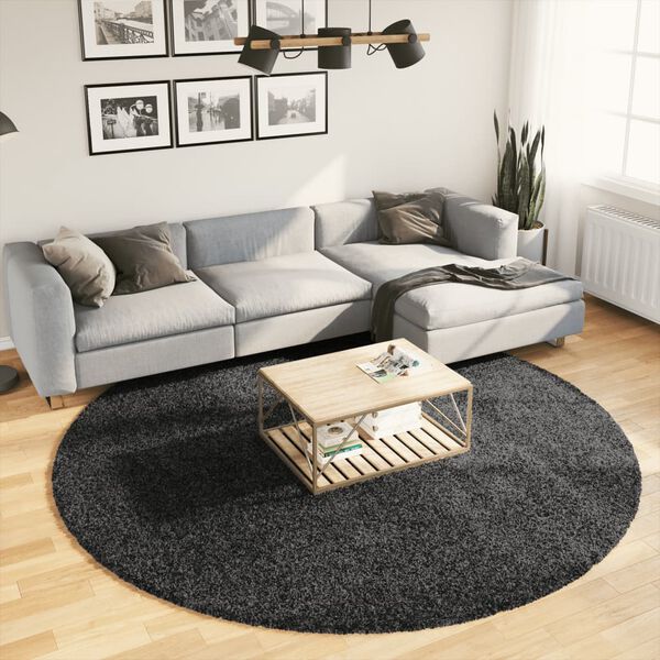 vidaXL Vloerkleed PAMPLONA shaggy hoogpolig modern &Oslash; 240 cm antraciet