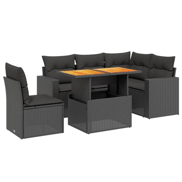 vidaXL 6-delige Loungeset met kussens poly rattan zwart