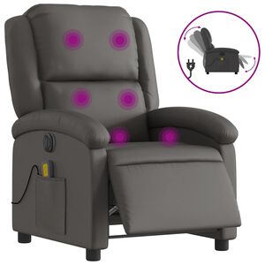 vidaXL Massagestoel verstelbaar elektrisch echt leer grijs