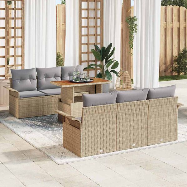 vidaXL Tuin Sofa Set met opslag 7 pcs Beige Poly riet
