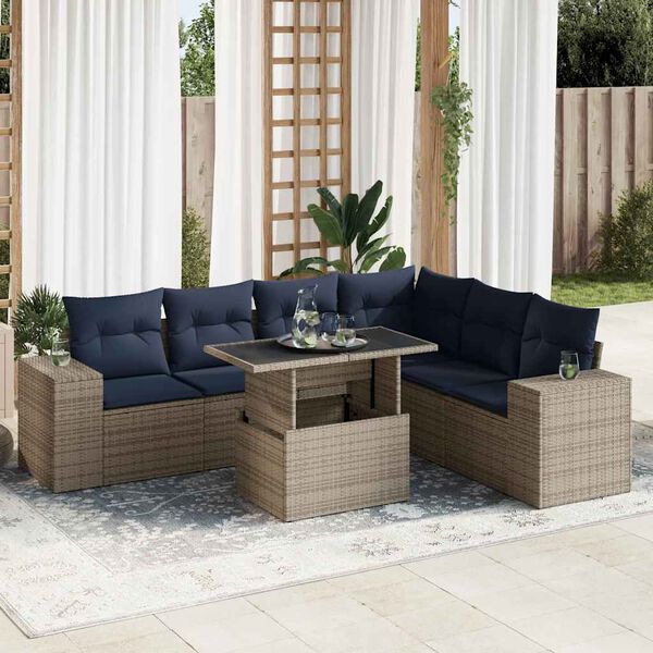 vidaXL 7-delige Loungeset met kussens poly rattan acacia grijs