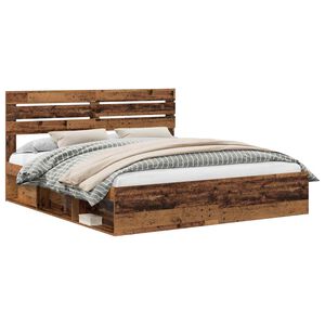 vidaXL Bedframe met hoofdeinde Oudhout 200 x 200 cm Massief grenenhout