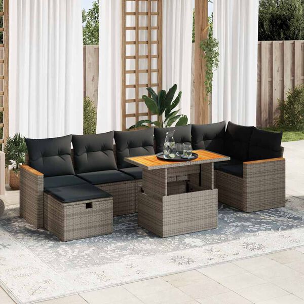 vidaXL 5-delige Loungeset met kussens poly rattan grijs