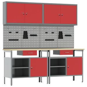 vidaXL Werkbankset 8 st Rood en Grijs Gepoedercoat staal