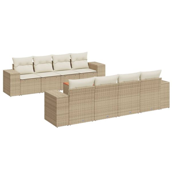 vidaXL 9-delige Loungeset met kussens poly rattan beige