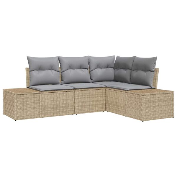 vidaXL Tuinbankenset met opslag 4 pcs Beige en Licht Grijs poly rattan