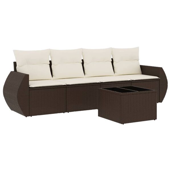 vidaXL 5-delige Loungeset met kussens poly rattan bruin