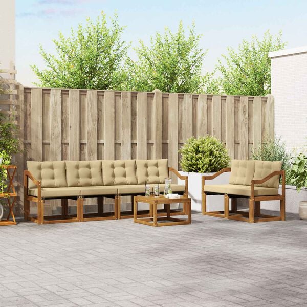 vidaXL Buiten bankenset met kussen 7 pcs Natuurlijk en Beige