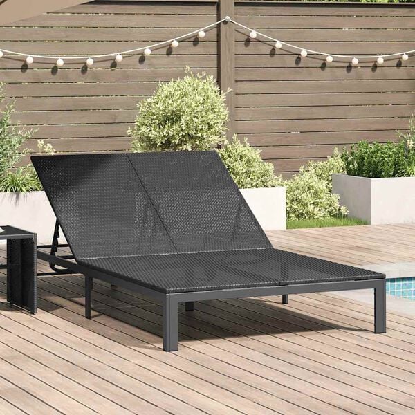 vidaXL Ligstoel 1-persoon Zwart 206 x 62,5 x 74 cm poly rattan