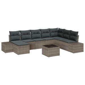 vidaXL Tuin Sofa Set met kussen met opslag 8 pcs Grijs poly rattan