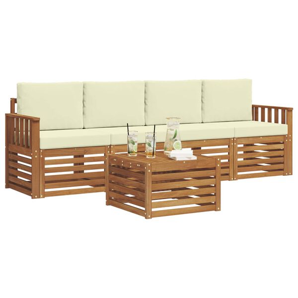 vidaXL Sofa-Sets 5 pcs Natuurlijk en Cr&egrave;me Massief Acaciahout