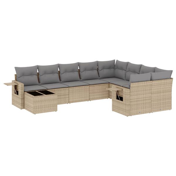 vidaXL 10-delige Loungeset met kussens poly rattan beige