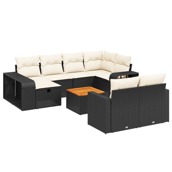 vidaXL 11-delige Loungeset met kussens poly rattan zwart