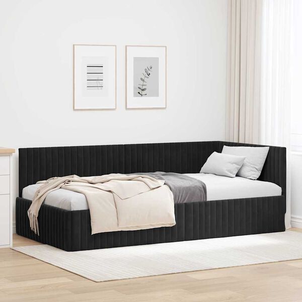 vidaXL Hoekbedframe met hoofdeinde Zwart 100 cm x 200 cm Fluweel