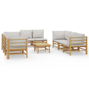 vidaXL 9-delige Loungeset met kussens bamboe lichtgrijs