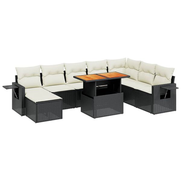 vidaXL 9-delige Loungeset met kussens poly rattan zwart
