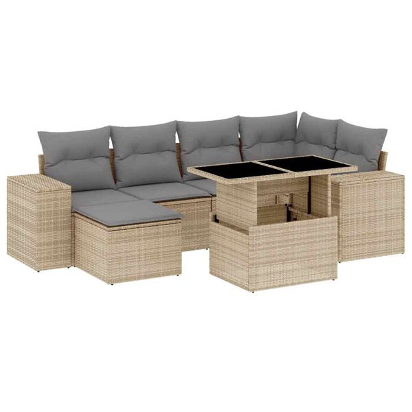 vidaXL 7-delige Loungeset met kussens poly rattan beige