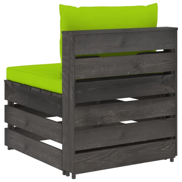 vidaXL Middenbank sectioneel met kussens grijs ge&iuml;mpregneerd hout
