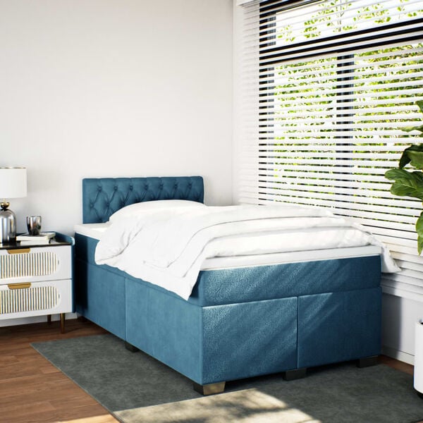 vidaXL Boxspring met matras fluweel blauw 120x190 cm
