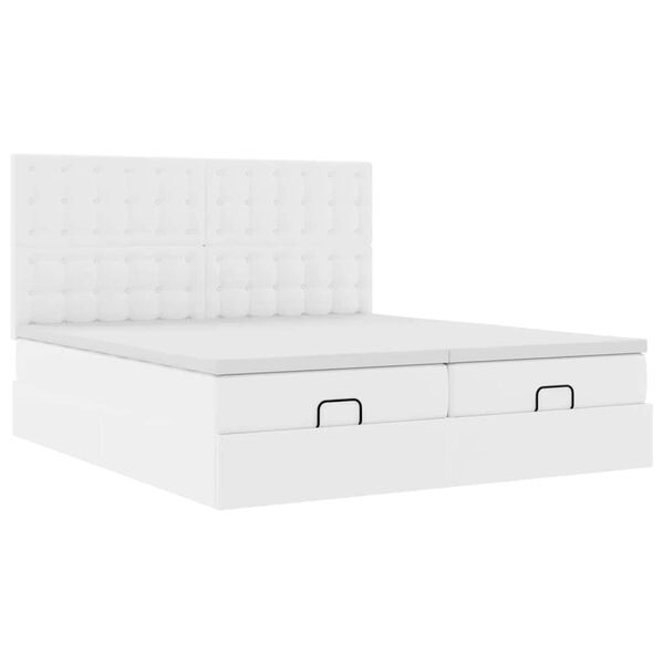vidaXL Ottoman bed met matrassen 160x200cm kunstleer zuiver wit