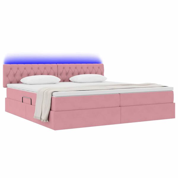 vidaXL Opbergbed met LED met matras Roze 200 x 200 cm Fluweel