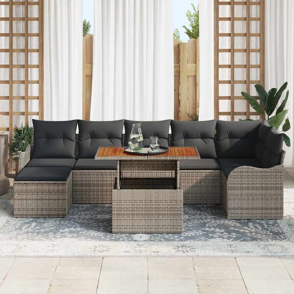 vidaXL Tuin Sofa Set met opslag 8 pcs Grijs Poly riet