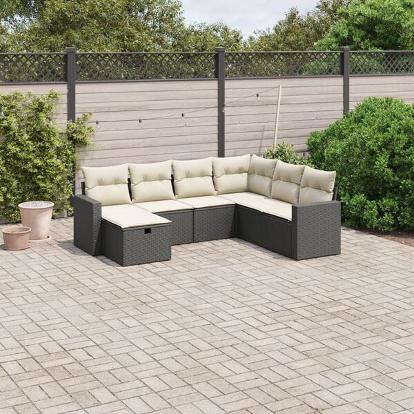 vidaXL 7-delige Loungeset met kussens poly rattan zwart