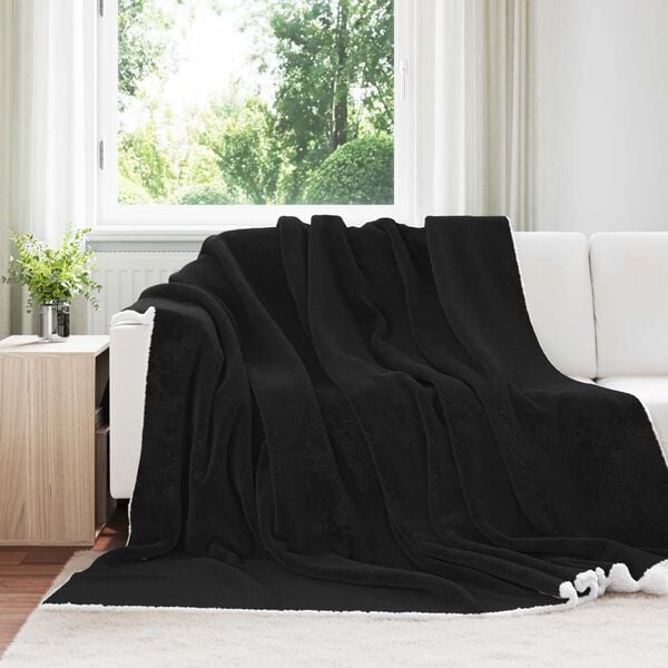 vidaXL Gooi Deken Zwart 240 x 270 cm Fleece