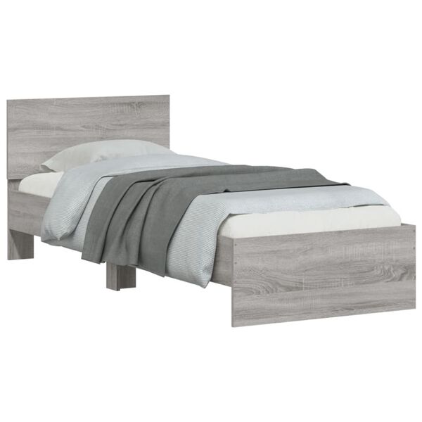 vidaXL Bedframe met hoofdbord bewerkt hout grijs sonoma 75x190 cm