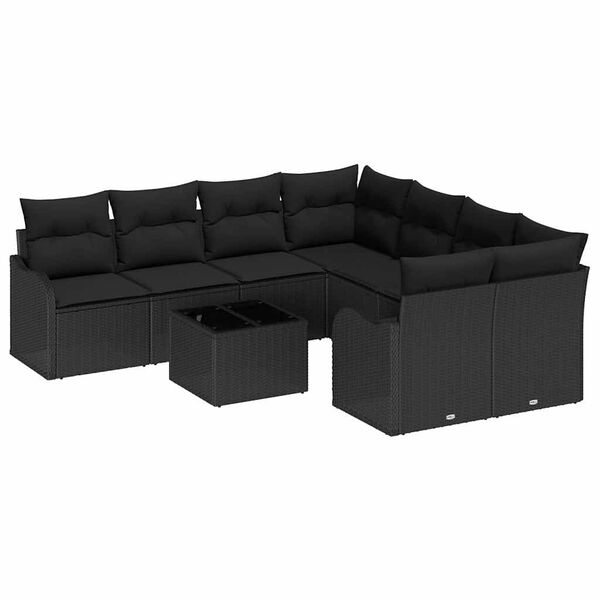 vidaXL Tuin Sofa Set met kussen met opslag 9 pcs Zwart poly rattan