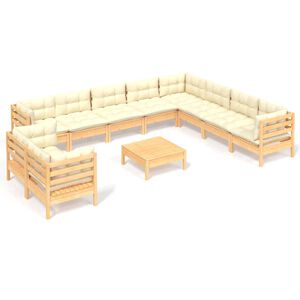 vidaXL 11-delige Loungeset met cr&egrave;mekleurige kussens grenenhout