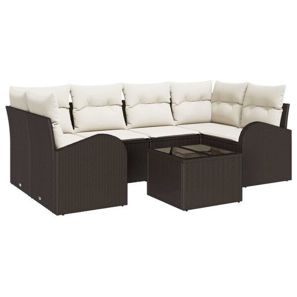vidaXL Tuin Sofa Set 7 pcs Bruin en Cr&egrave;me Poly rattan, staal en glas