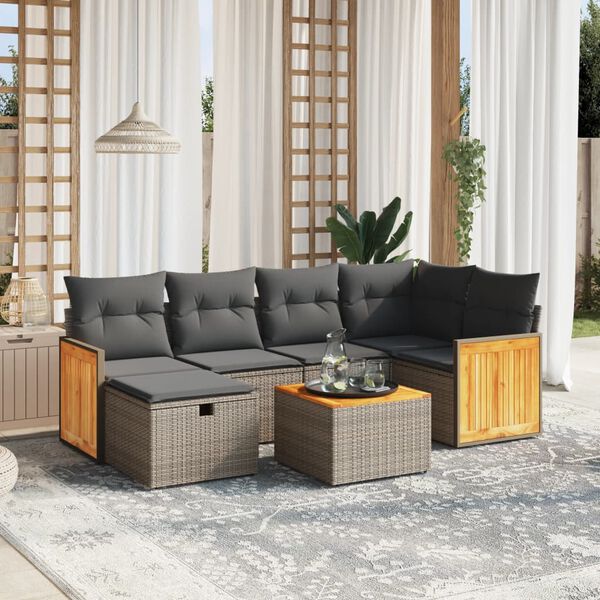 vidaXL 6-delige Loungeset met kussens poly rattan grijs