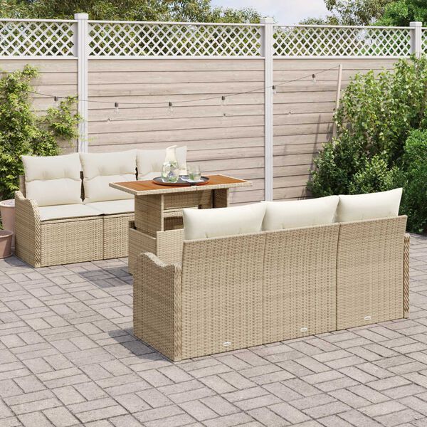 vidaXL Tuinbankenset met kussen 7 pcs Beige en Cr&egrave;me poly rattan