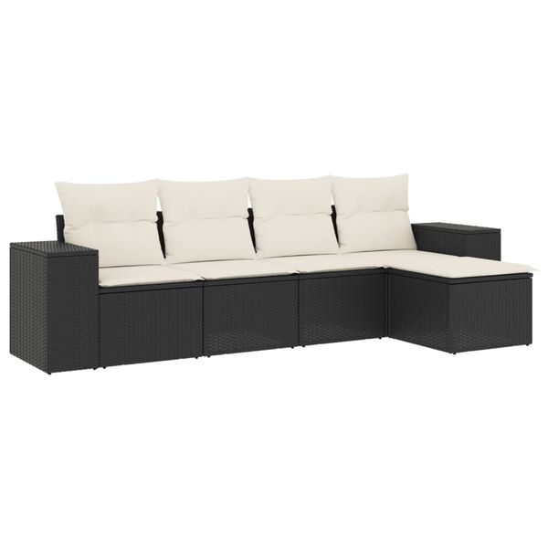 vidaXL 5-delige Loungeset met kussens poly rattan zwart