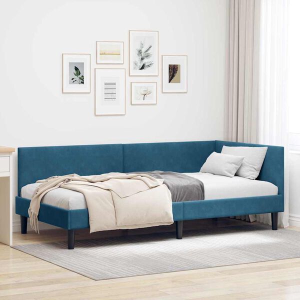 vidaXL Hoekbedframe met hoofdeinde Blauw 90 cm x 200 cm Fluweel
